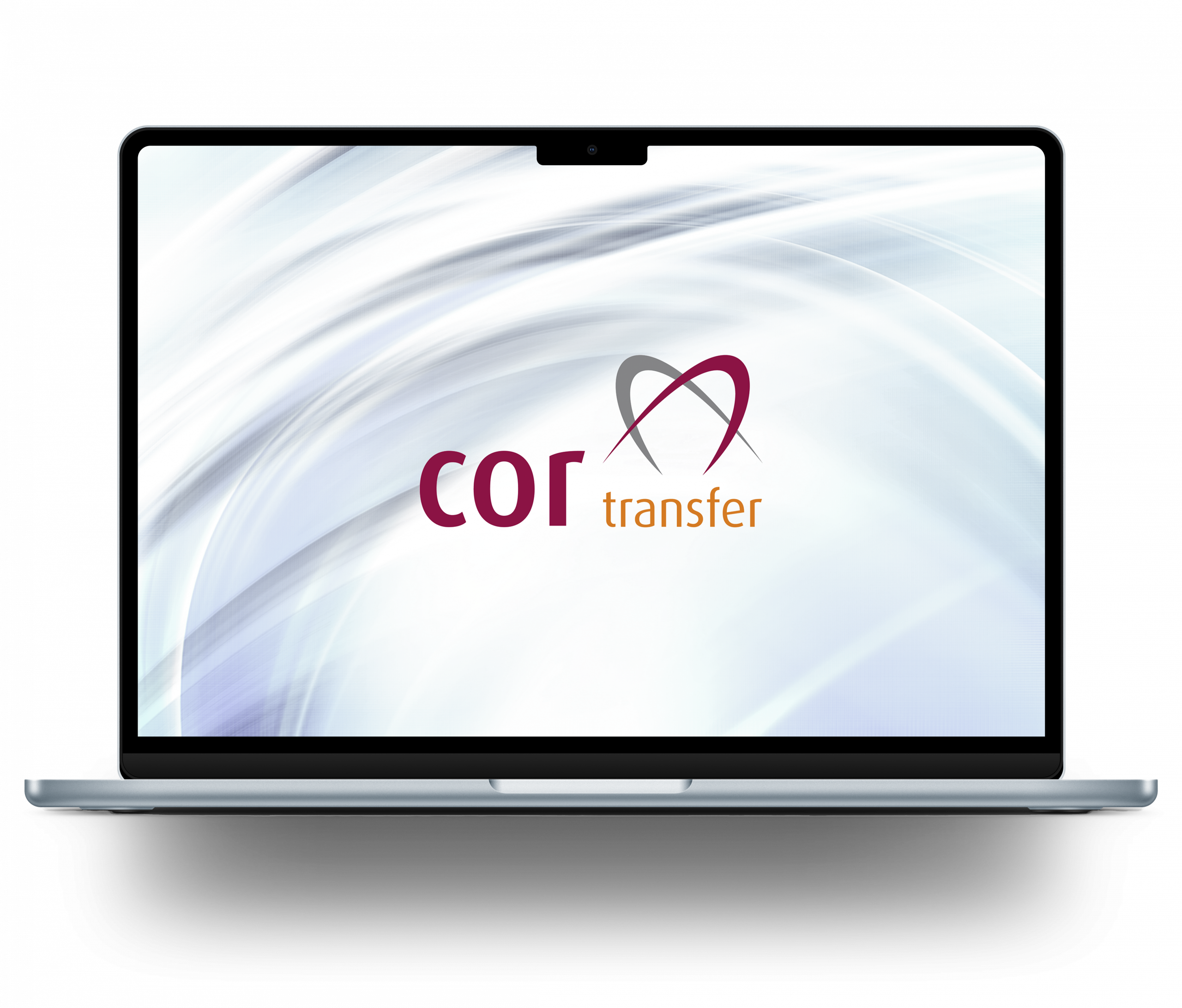 Das CorTransfer Logo auf einem modernen Laptop